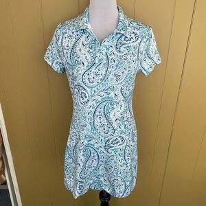 Sigrid Olsen women S golf & tennis paisley print dress w/scalloped hem blue & wh